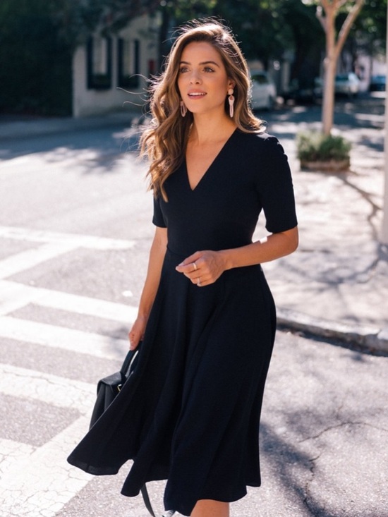 Gal Meets Glam Dresses & Skirts - Elegant Black V-Neck Midi Dress